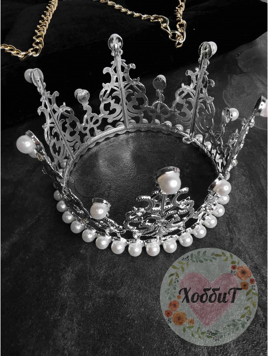 Корона жемчуг со стразами металл 11*7,5см, серебро